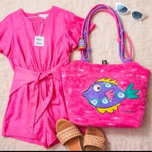 NWT Davi & Dani Flutter Sleeve Tie-Waist Romper – Hot Pink/Magenta – Size M